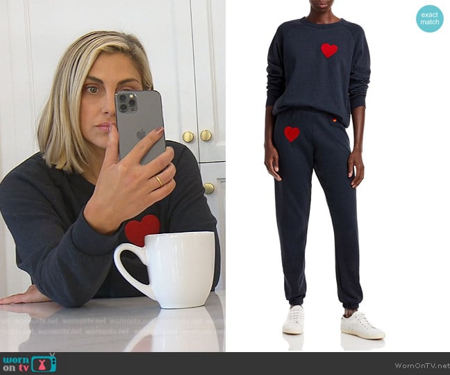 Aviator Nation Heart Applique Sweatshirt worn by Gina Kirschenheiter on The Real Housewives of Orange County