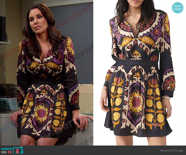 Ba&Sh Fedora Floral Print Dress in Black worn by Chloe Lane (Nadia Bjorlin) on Days of our Lives