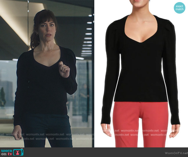 Ba&sh ​Puff Sleeve Sweater worn by Wendy Rhoades (Maggie Siff) on Billions