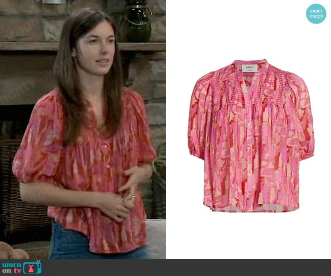 ba&sh Teodor Top in Rose worn by Willow Tait (Katelyn MacMullen) on General Hospital