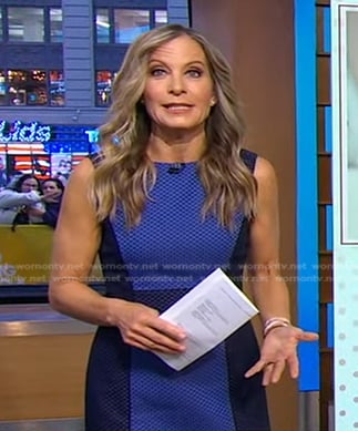 Becky Worley's blue colorblock sheath dress on Good Morning America