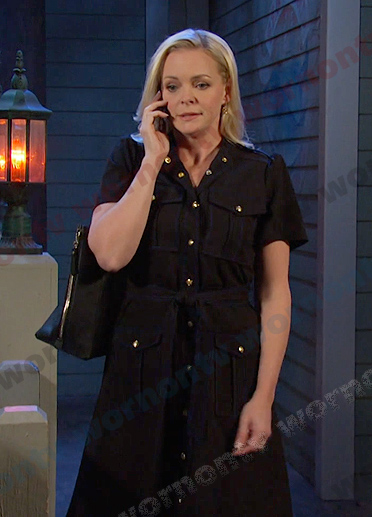 Belle's black utility shirtdress on Days of our Lives