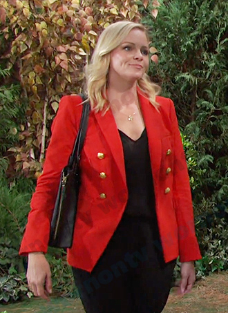 Belle's red double breasted blazer on Days of our Lives