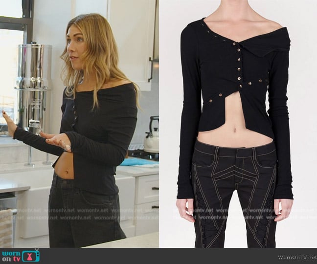 Prisca Vera Black Mesh Asymmetrical Cardigan worn by Erin Lichy on The Real Housewives of New York City