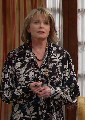 Bonnie's black floral shirtdress on Days of our Lives