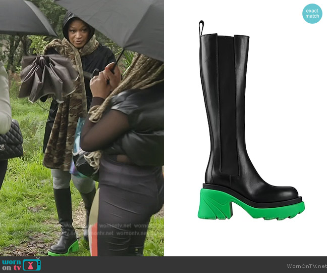 WornOnTV: Monyetta black and green rain boots on The Real