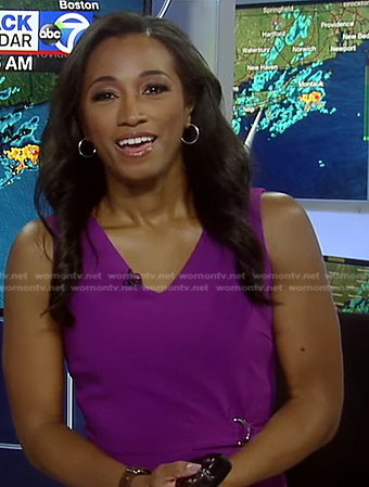 Brittany Bell's purple v-neck belted dress on Good Morning America