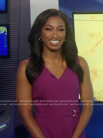 Brittany Bell's purple v-neck belted dress on Good Morning America