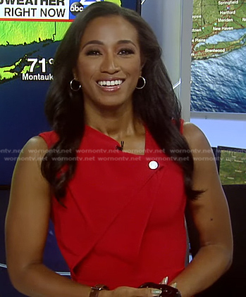 Brittany Bell's red folded sleeveless dress on Good Morning America