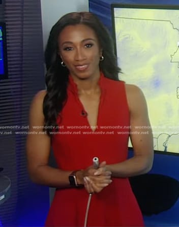 Brittany Bell’s red v-neck dress on Good Morning America