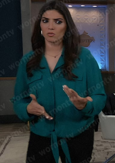 Brook Lynn’s teal green button down shirt on General Hospital