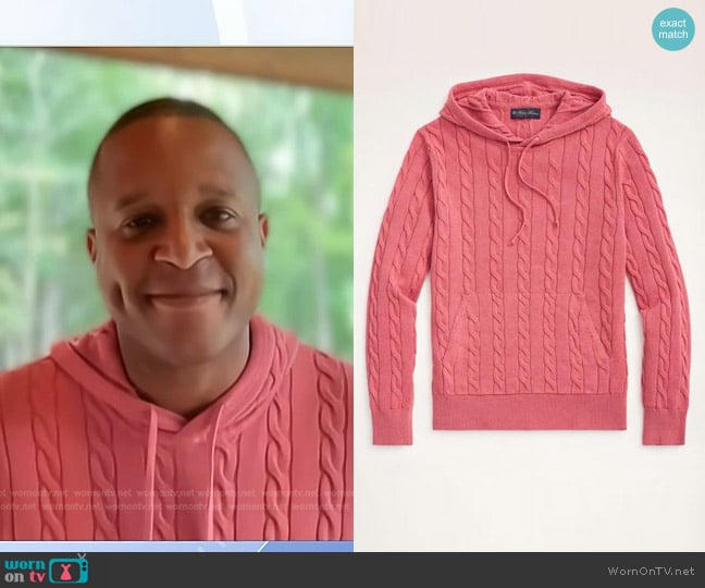 Brooks Brothers Cotton Cable Knit Hoodie Sweater in Dark Pink Heather worn by Craig Melvin on Today