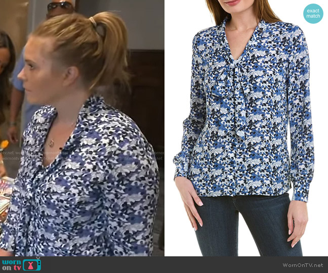 Brooks Brothers Floral Tie Neck Blouse worn by Mary Alice Parks on Good Morning America