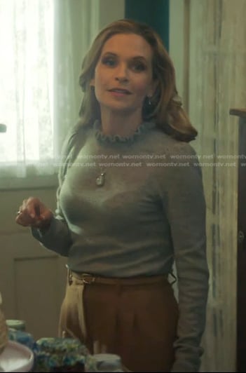 Callie's grey ruffle neck sweater on Nancy Drew