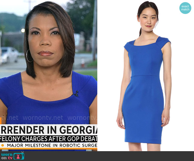 Calvin Klein Cap Sleeve Sheath with Square Neckline Dress worn by Nikole Killion on CBS Mornings