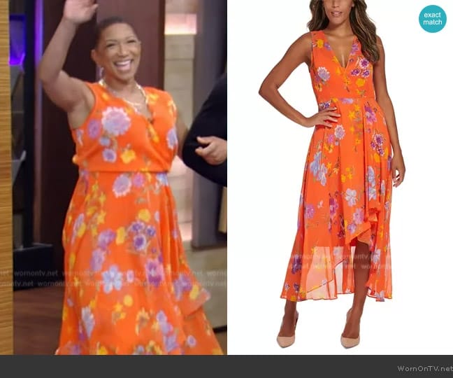 Calvin Klein V-Neck Sleeveless Chiffon Maxi Dress worn by Deja Vu on Live with Kelly and Mark