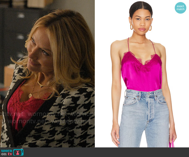 Cami NYC Racer Charmeuse Cami in Dahlia worn by Lorna Crane (Becki Newton) on The Lincoln Lawyer