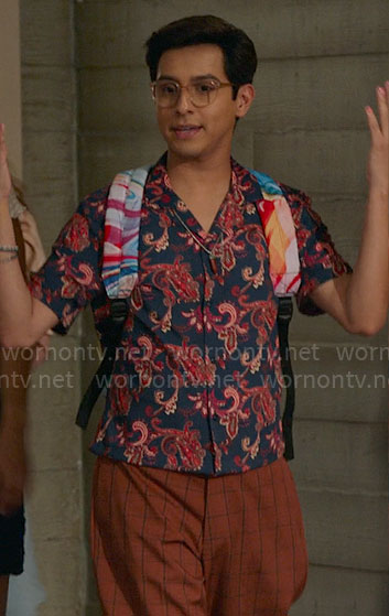 Carlos' navy and red paisley shirt on High School Musical The Musical The Series