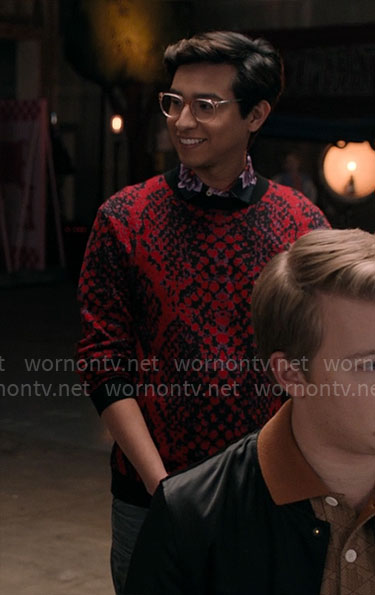Carlos' red snake print sweater on High School Musical The Musical The Series