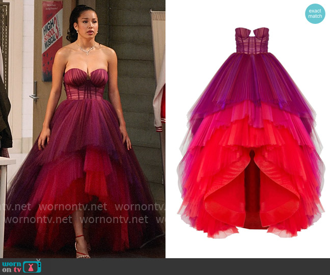 Gina’s strapless tulle ball gown on High School Musical The Musical The Series