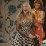 Carrie’s metallic checkerboard print dress on And Just Like That