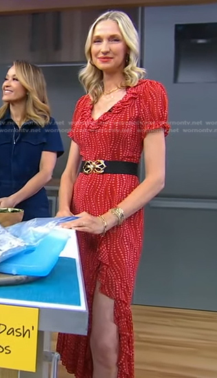 Catherine McCord’s red dotted ruffle dress on Good Morning America