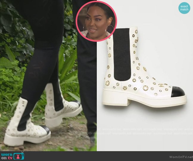 Chanel Embellished White Boots worn by Kenya Moore on The Real Housewives of Atlanta