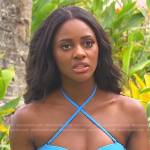 Charity’s blue bikini top The Bachelorette