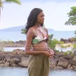 Charity’s floral bikini top and green pants on The Bachelorette