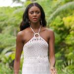 Charity’s white crochet knit fringe top on The Bachelorette