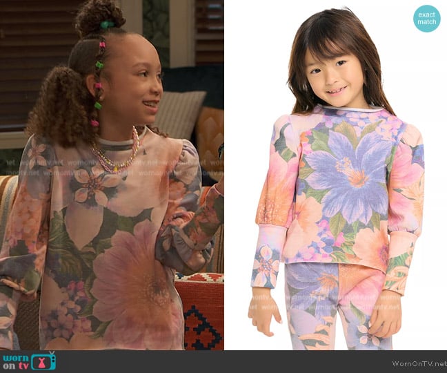 Chaser Floral Puff Sleeve Sweatshirt worn by Alice Baxter (Mykal-Michelle Harris) on Ravens Home