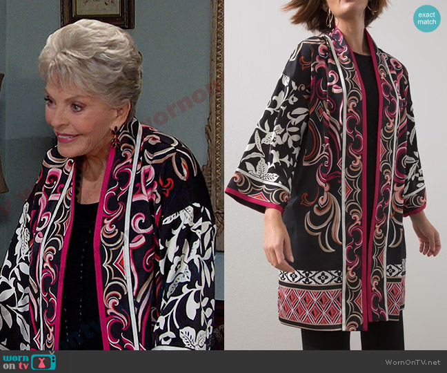 Chicos Scroll Print Kimono worn by Julie Olson Williams (Susan Seaforth Hayes) on Days of our Lives