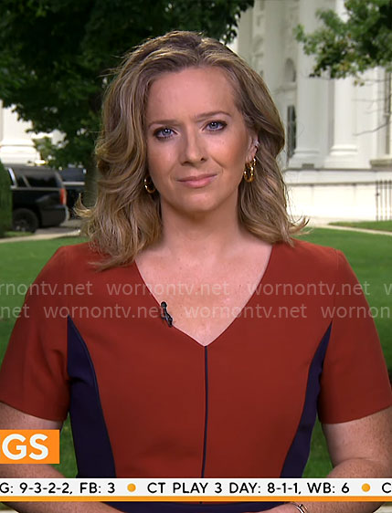 Christina Ruffini's brick red v-neck dress on CBS Mornings