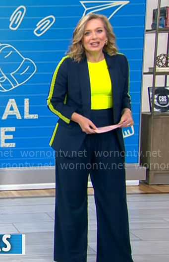 Christina Ruffini's navy suit with neon trims on CBS Mornings