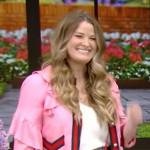 Christine Stembel’s pink contrast ruffle blouse on Live with Kelly and Mark