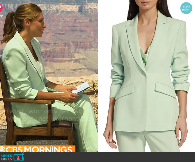 Cinq a Sept Cheyenne Blazer in Celadon worn by Stephanie Abrams on CBS Mornings