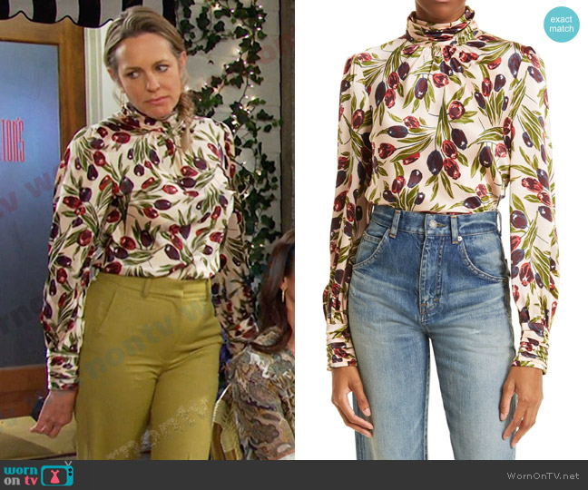 Cinq a Sept Jem Tulip Print Long Sleeve Silk Blouse worn by Nicole Walker (Arianne Zucker) on Days of our Lives