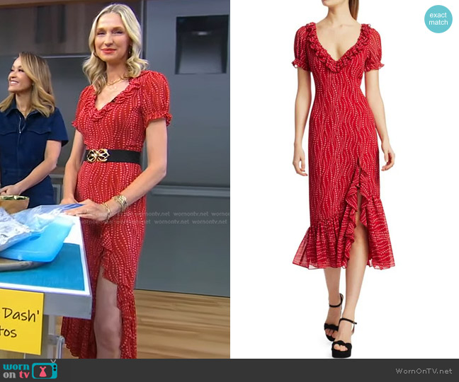 Cinq a Sept Michelle Printed Ruffle Midi Dress worn by Catherine McCord on Good Morning America