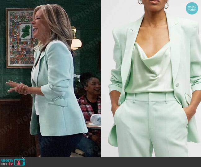 Cinq a Sept Cheyenne Blazer in Celadon worn by Carly Spencer (Laura Wright) on General Hospital