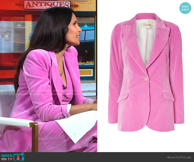 Temperley London Clove Velvet Jacket in Carnation worn by Padma Lakshmi on Good Morning America