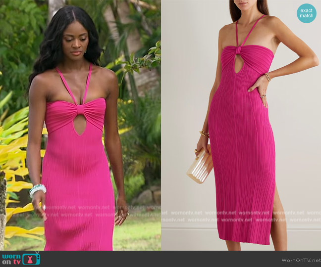 Charity’s pink cutout halter dress on The Bachelorette