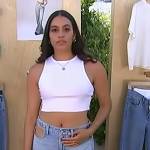 Denim jeans with cutouts on Access Hollywood