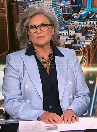 Cynthia McFadden’s blue double breasted blazer on NBC News