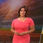 Dana Jacobson’s coral asymmetric dress on CBS Mornings