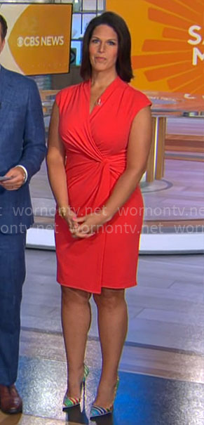 Dana Jacobson's red twist front dress on CBS Mornings