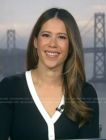 Deirdre’s black contrast trim dress on NBC News Daily