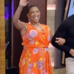 Deja Vu’s orange floral print wrap dress on Live with Kelly and Mark