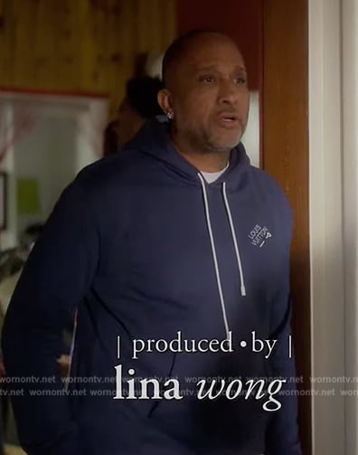 Derek Wright's blue hoodie and sweatpants on Grown-ish