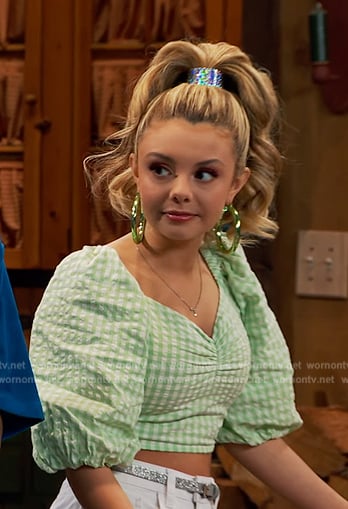Destiny's green gingham check top on Bunkd
