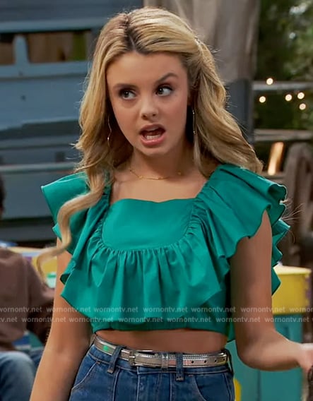 Destiny's green ruffle cropped top on Bunkd